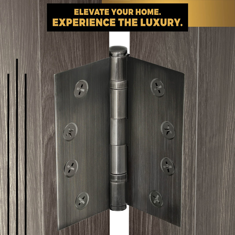 Solid Brass Door Hinge Heavy Duty Ball Bearing Polished 4x4 Inch - Set of 2 Hinges (Pewter) Pewter