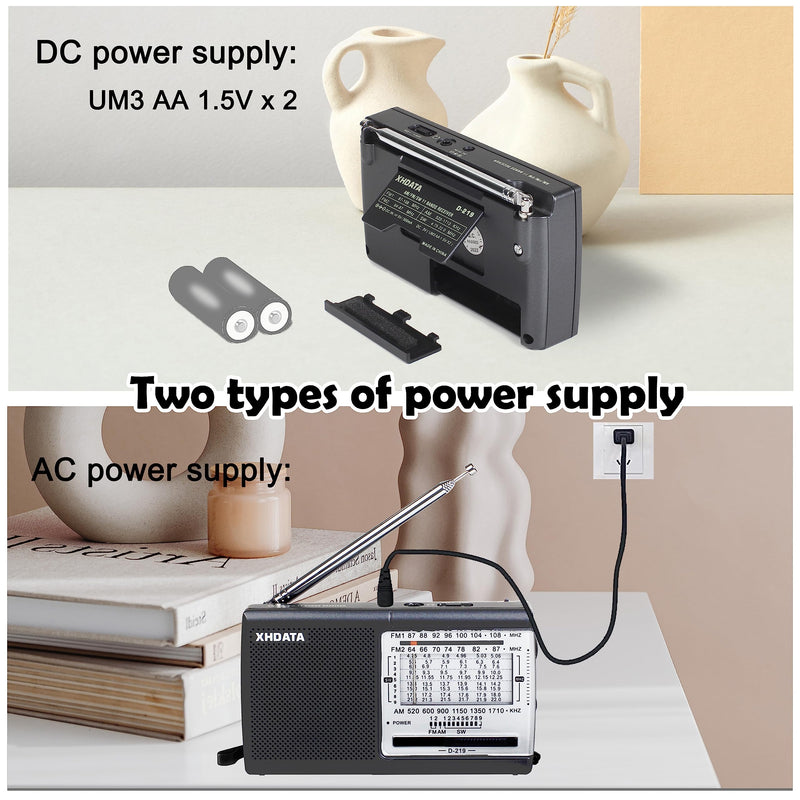 [Australia - AusPower] - XHDATA D219 Portable AM FM Shortwave Radio Battery Operated Small Great Reception Radio with Good Sound,Earphone Jack for Gift Elder,Home,Child [Gray] Gray 