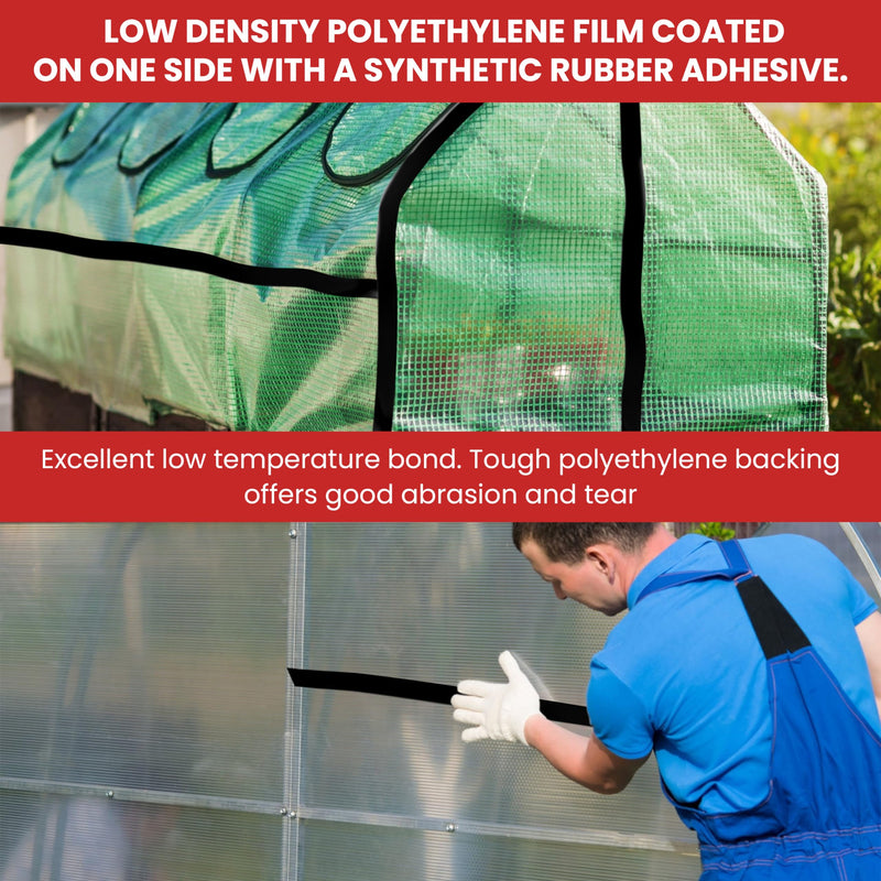 GGR Supplies T.R.U. LDPE Heavy-Duty Greenhouse Polyethylene Repair Weatherseal Film Tape. Long Term UV Exposure Ideal for Sealing and Seaming. (Clear, 2" X 36 Yards) Clear