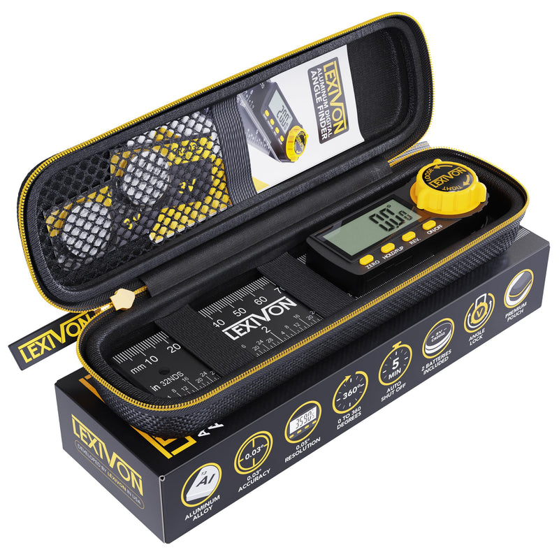 LEXIVON Digital Protractor Aluminum 130mm Digital Angle Gauge Multipurpose Angle Gauge with XL Display and Durable Zipper Pocket (LX-DAF5) Digital 130mm