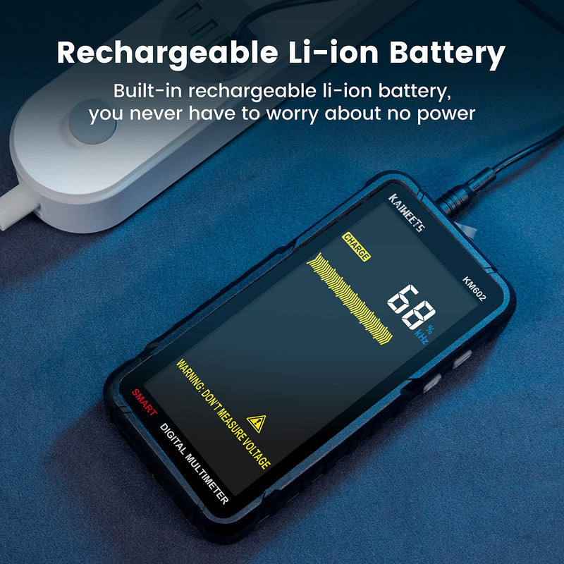 [Australia - AusPower] - KAIWEETS Smart Multimeter Rechargeable Electrical Tester with Auto Ranging Digital Voltmeter Measures Voltage Current Resistance Continuity Capacitance Temperature Frequency NCV 6000 Counts TRMS Black KM602 Full-screen smart multimeter 