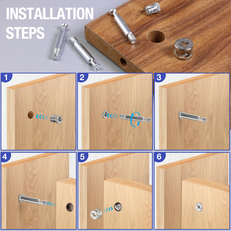 [Australia - AusPower] - 50 Sets Furniture Cam Lock Fasteners, 3-in-1 Cam Locks with Alloy Dowel 1-9/16" / 40mm 50 
