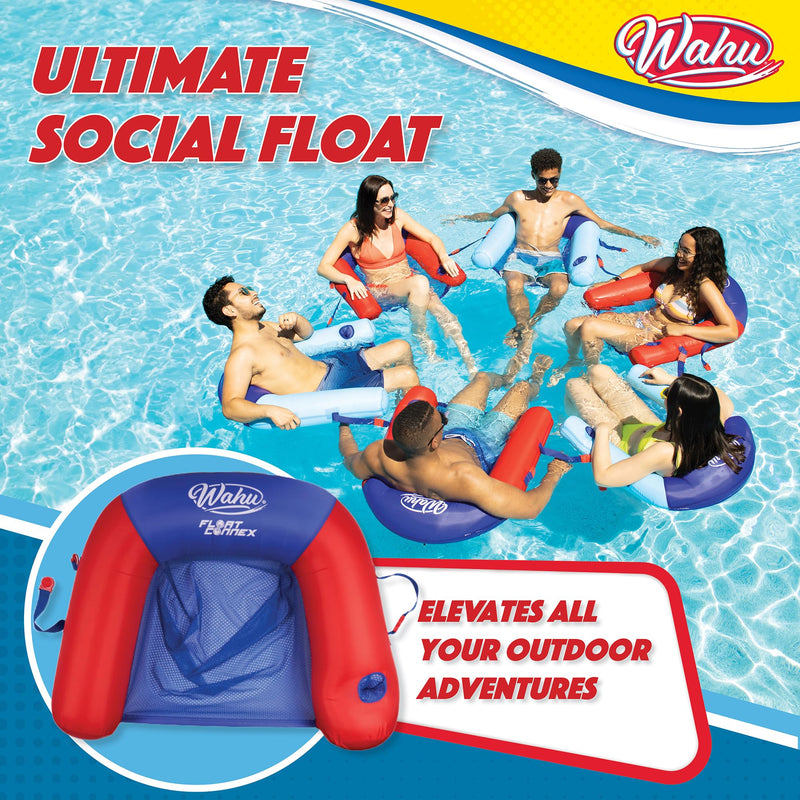 [Australia - AusPower] - WAHU Float Connex Aqua Pool Seat with Connex Clips, Cupholder, and Inflate Valve, Inflatable Pool Float Chair for Adults and Kids Ages 8+, Blue/Red 