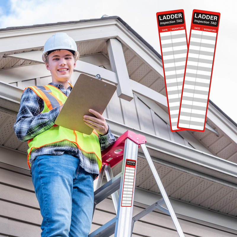 [Australia - AusPower] - 120Pcs Ladder inspection stickers Red safety stickers for ladders Self adhesive ladder inspection tags Maintenance labels for Industrial Commercial Public or Private environments (8.5 x 2 Inch) 