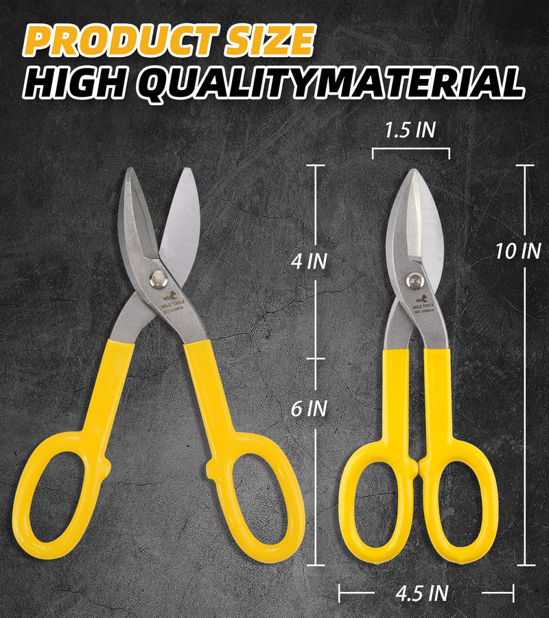 [Australia - AusPower] - DOWELL 10” Tin Snips Metal Cutters with Flat Blade, with Comfortable Yellow Rubber Handle for DIY Handyman,Roofers, Mechanics, Homeowners 10" 