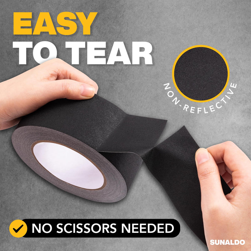 [Australia - AusPower] - Gaffers Tape Heavy Duty, Easy to Rip, Residue-Free Professional Grade Floor Tape for Electrical Cords, Matte Finish Non Reflective, Weather Resistant (1, Black, 2" x 30 Yards) 1 