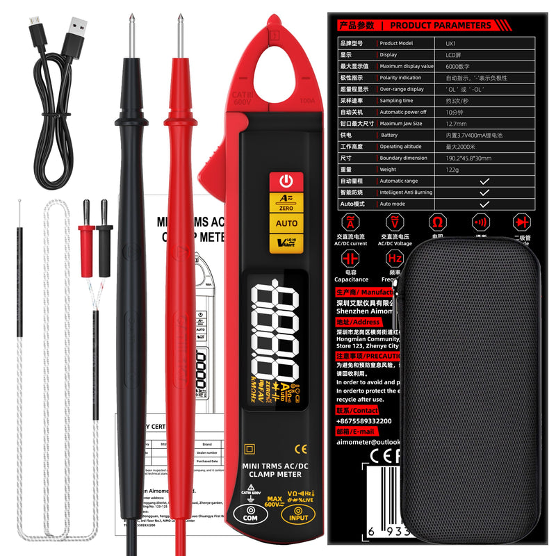 Bside UX1 Current Clamp 1mA DC AC Current Multimeter Ammeter DC AC Amplifier 6000 Counts Automatic Voltmeter Digital Capacity Temperature Resistance Voltage Tester