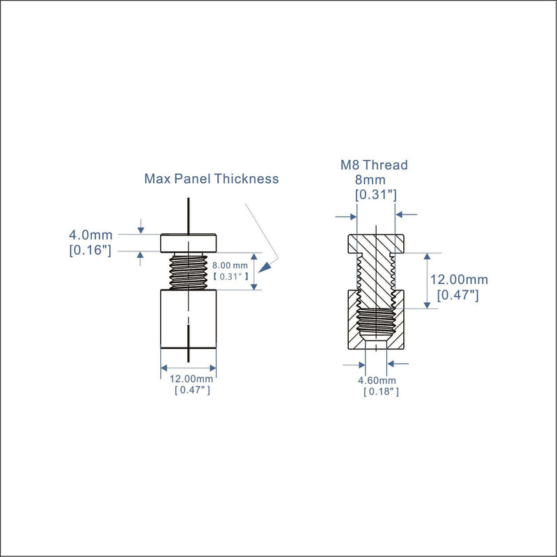 [Australia - AusPower] - Aluminum Standoff Screws, Pack of 12pcs, Wall Sign Standoff Mounting Hardware Advertising Glass Standoff Nail for Hanging Acrylic Picture Frame (12, Silver, 1/2" x 1/2") 1/2" x 1/2" 12 