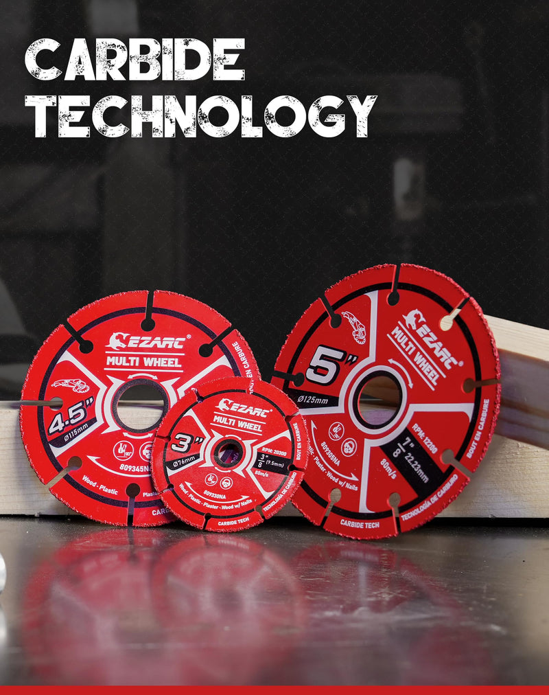 [Australia - AusPower] - EZARC 5 Inch Cut Off Wheels, Carbide Cutting Disc, Angle Grinder Cutting Wheel for Wood, Wood with Nails, Laminate, Plastic, Plaster, 2 Pack 