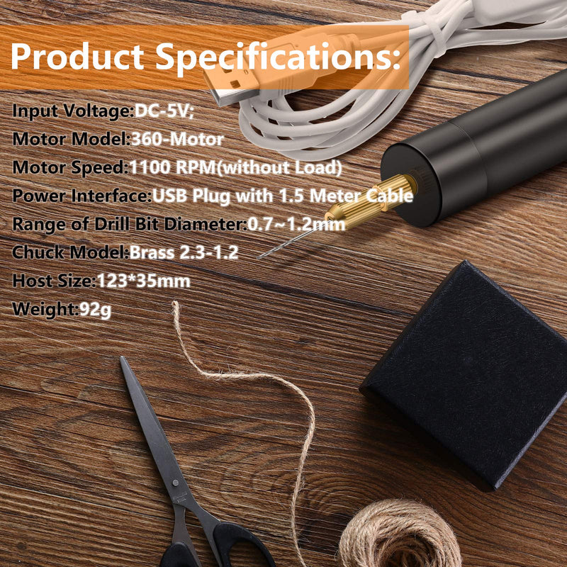 [Australia - AusPower] - Electric Hand Drill Tools Set for Resin Casting Molds, Electrical Pin Vise Kit with 8 Pieces Drill Bits (0.8 to 1.2 mm) for Resin Plastic Wood Polymer Clay Jewelry Keychain Pendant Making Supplies 