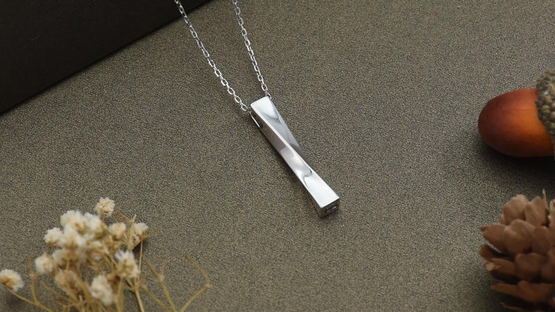 BEILIN 925 Sterling Silver Vertical Bar Urn Necklace Simple Urn Pendant Commemorative Ashes Souvenir Men Women's Necklace Cremation Jewelry (Silver twisted cube bar)