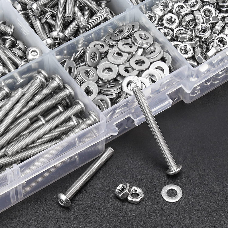 [Australia - AusPower] - 1280 Pieces M3 x 4mm /6mm /8mm /10mm /12mm /14mm /16mm /18mm /20mm /25mm / 30mm, Button Head Socket Cap Screws Bolts Washers Nuts Kit, 304 Stainless Steel 
