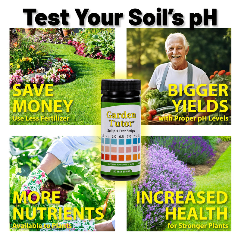 Garden Tutor Soil pH Test Kit – 100 Strips with AI-Powered Web Reader – Accurate Testing for Lawn, Garden & Compost – pH 3.5–9 1.9L x 1.9W x 4.3H