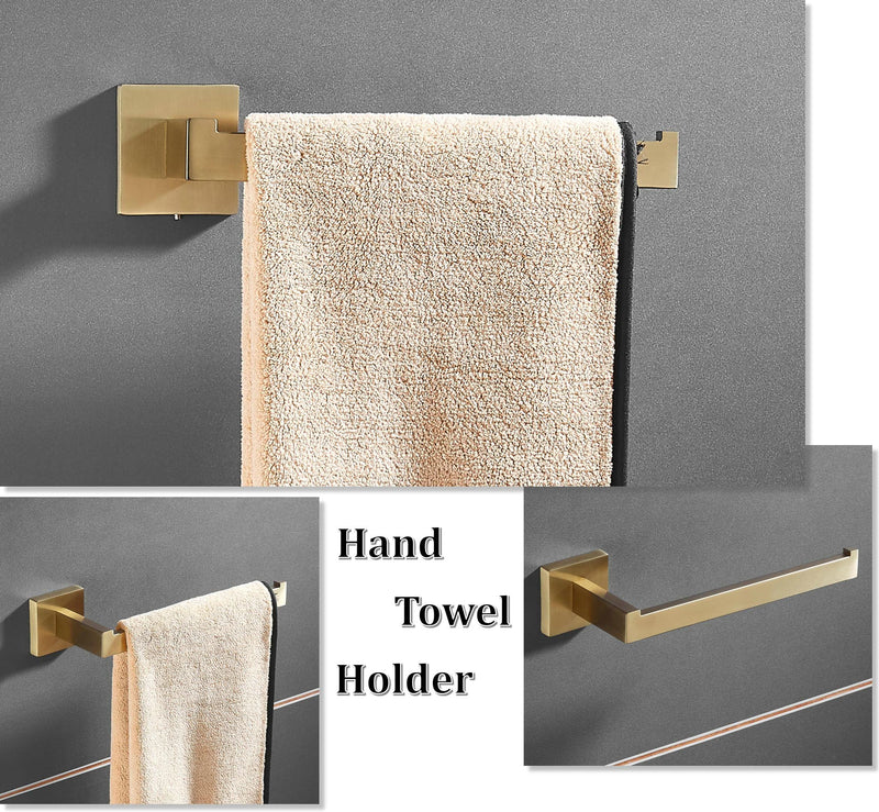 SHUNLI Gold Toilet Paper Holder + Hand Towel Holder, Brushed Gold Bathroom Accessories Hardware Set 2 Pieces, Wall Mounted Towel Ring Towel Bar, SUS304 Stainless Steel