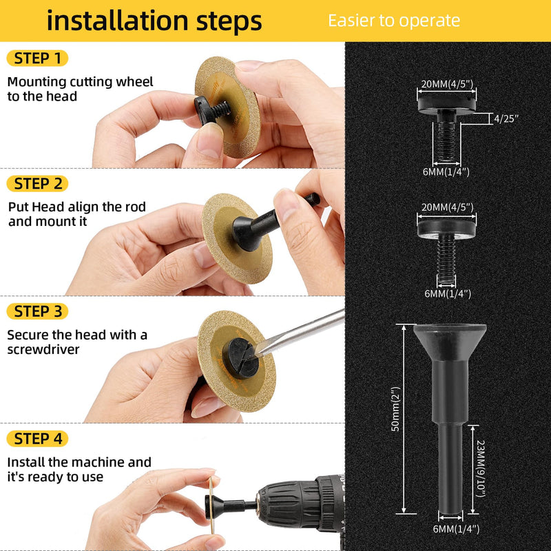 [Australia - AusPower] - 2 Inch Die Grinder Cut Off Wheel, Diamond Cutting Wheel for Metal & Stainless Steel, 1/4 Shank Stem Mounting Mandrel Die Grinder/Drill Attachment, (2"x0.04"x1/4") Mini Metal Cutting Disc 2 x Diamond Cut Off Wheel + 1 x Mandrel Kit 