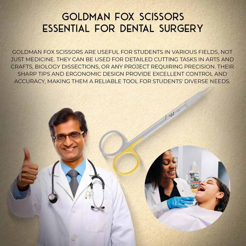 [Australia - AusPower] - Goldman Fox Scissors Suture Straight and Curved Scissors 13 cm Surgical Scissors Set of Two (Super Cut Serrated Blade) for Cutting Gingival Tissues | Premium Quality Japanese Stainless Steel 