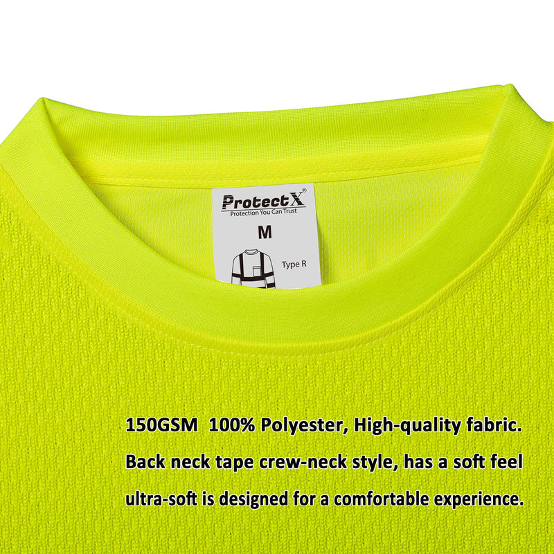 ProtectX High Visibility Heavy-Duty Long Sleeve Reflective Safety T-Shirt Type R Class2, Lime Green, Medium