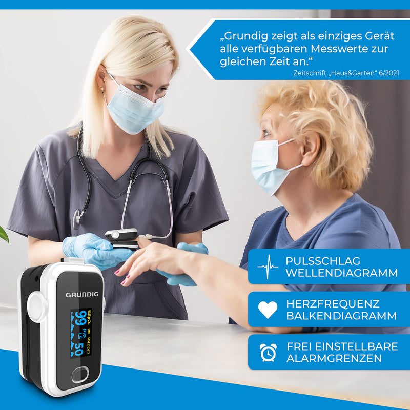 GRUNDIG Pulse Oximeter Oxygen Saturation Oximeter, High Precision Finger Oximeter Meter for Clinically Accurate Determination of Oxygen Saturation in Blood, Finger Measuring Device with Pulse Monitor Test