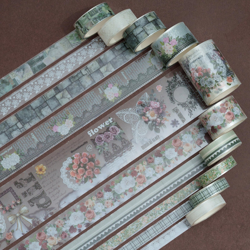 10 Rolls Lace Patterns PET Tapes Floral Arts Decorative Tape Set Adhesive Transparent Masking Tapes for DIY Craft, Kids, Scrapbook, DIY, Gift Wrapping, Journal (Style Two) Style Two