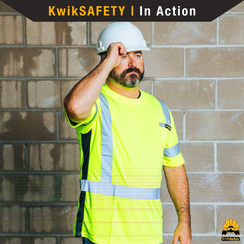 KwikSafety - Charlotte, NC - Operator Short Sleeve Safety Shirt [Solid Reflective Tape] Class 2 ANSI OSHA Compliant X-Large Basic Tape | Yellow