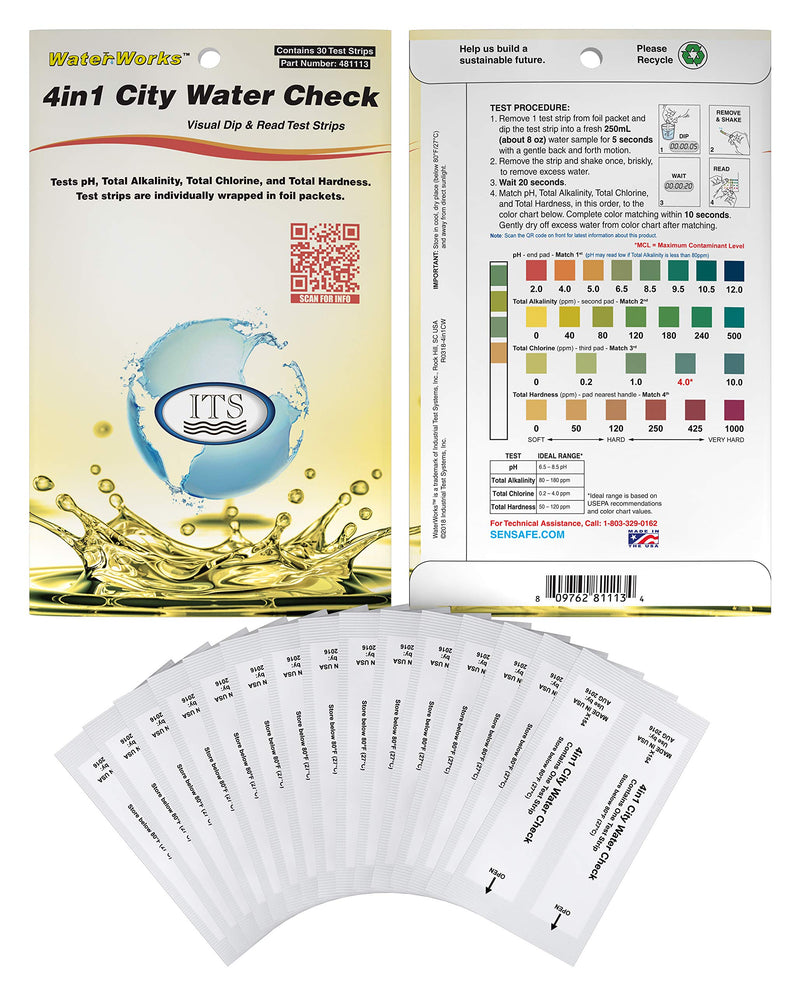 [Australia - AusPower] - Industrial Test Systems 481113 WaterWorks 4in1 City Water Test Strips 30 Pack 