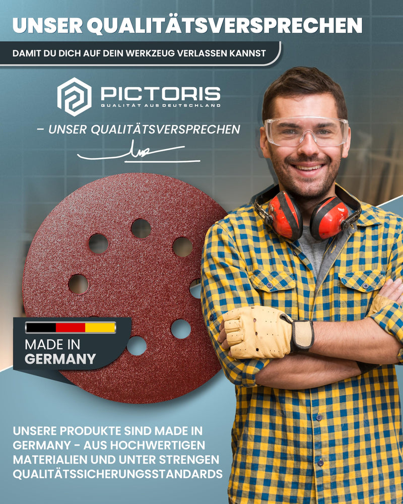 [Australia - AusPower] - PICTORIS Schleifpapier 125mm Klett Komplett Set – Exzenterschleifpapier mit langer Standzeit, starker Haftung & reduzierter Vibration dank einzigartiger Klettschicht | Made in Germany | Korn 40-400 Universal-Mix (Körnung 40 - 400) – von Grob bis Fein 