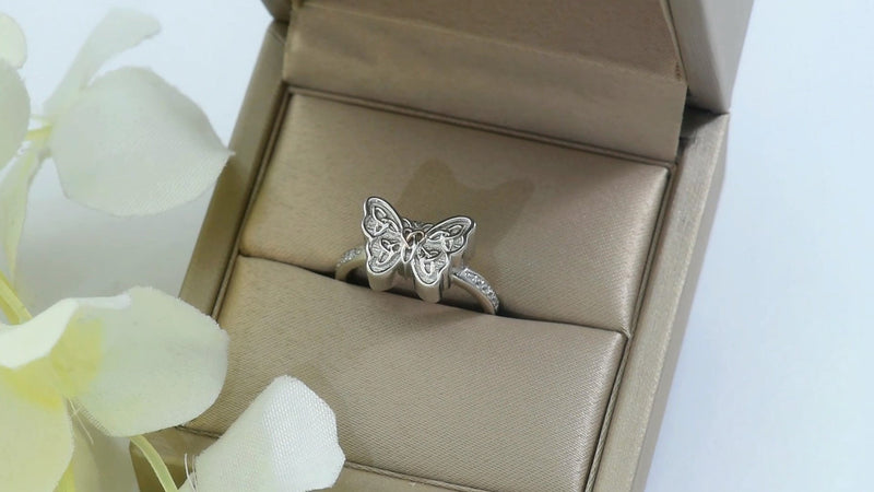 BEILIN 925 Sterling Silver Butterfly Urn Ring for Women Cremation Jewelry 7