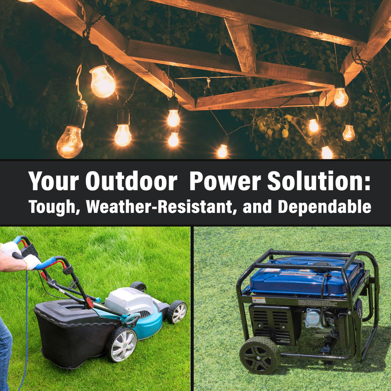 10 ft - 12 Gauge Heavy Duty Extension Cord - Lighted on Both Ends - SJTW Blue - Outdoor Extension_Cord Waterproof 10 ft by Premier Wire - 15 Amp ExtensionCord (10 Foot 12-Awg Power Cord Blue)