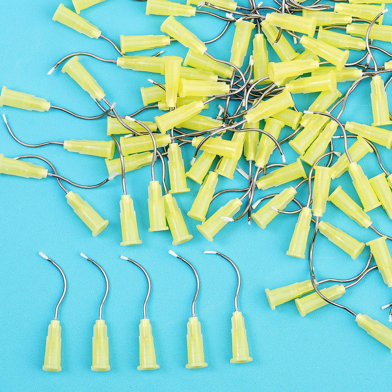 [Australia - AusPower] - 100 Pcs Pre Bent Dispensing Needle 19G Bent Dispensing Tips with Brush End Dental Syringe Tips Disposable Oral Irrigation Needle Tips for Oil or Glue Applicator 