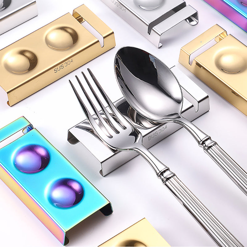 Cutlery Rests Stand for Chopsticks Spoon Knife Teaspoons Salad Fork Stainless Steel Flatware Tableware Rest Holder 6 PCS Dinner Table Settings (Silver, 14.5X4.5X1.5CM) Silver
