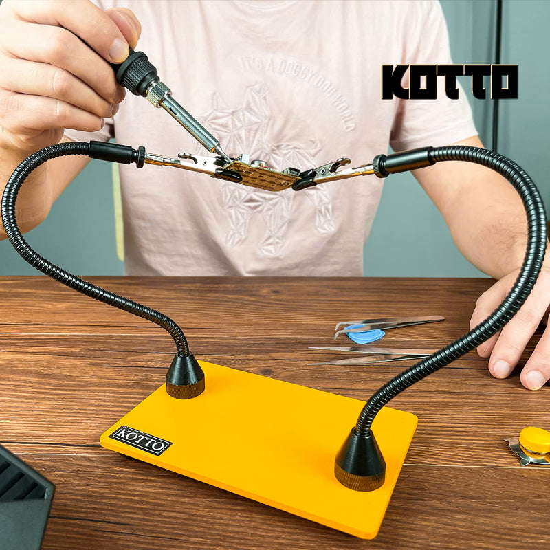 KOTTO Third Hand Soldering Aid Third Hand Soldering Magnetic Circuit Board Holder Tool Two Arms Help Hands Craft Workshop Help Station Non-Slip Aluminum Base Wire Cutter Pliers