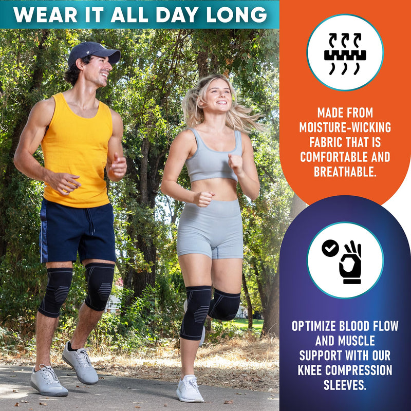 [Australia - AusPower] - Knee Brace for Pain Relief - 2 Pack Knee Compression Sleeves for Men and Women - Support for Weightlifting, Gym, Workout, Volleyball - Meniscus Tear, ACL, Arthritis Medium Black 