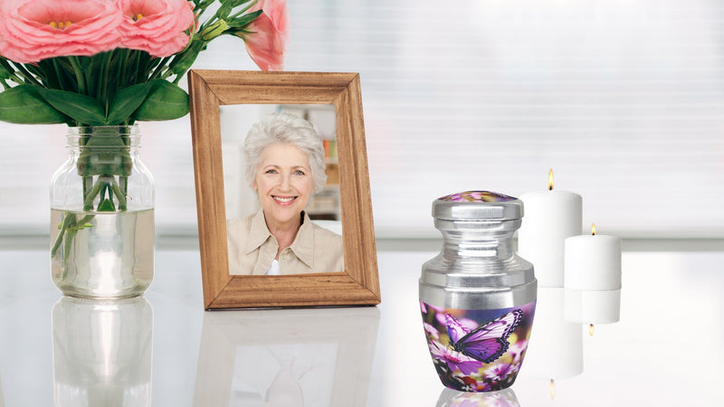 M MEILINXU Purple Urn, Butterfly Urn, Small Urns for Human Ashes, Keepsake Small / Keepsake