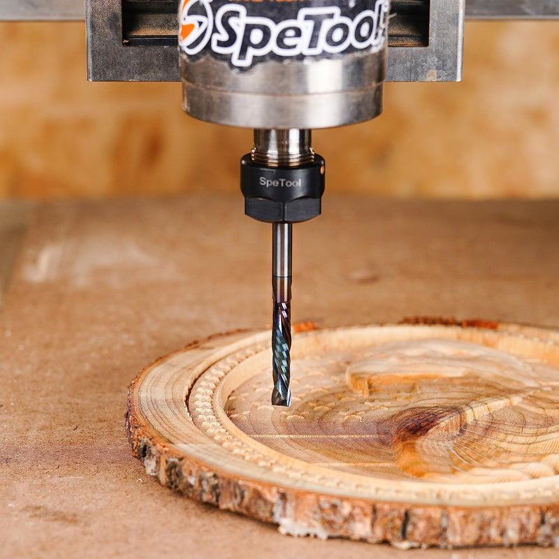 [Australia - AusPower] - SpeTool Spiral Groove Cutter 8 mm Shaft Compression 32 mm Cutting Length Spiral Cutter Groove Cutter CNC Milling Cutter Solid Carbide End Mill TAC Coating Cutter for Router Wood Cutter Router Bit Slot 1 With TAC coating 