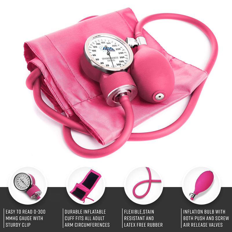 [Australia - AusPower] - ASA TECHMED Dual Head Sprague Stethoscope and Sphygmomanometer Manual Blood Pressure Cuff Set with Case, Gift for Medical Students, Doctors, Nurses, EMT and Paramedics, Pink 