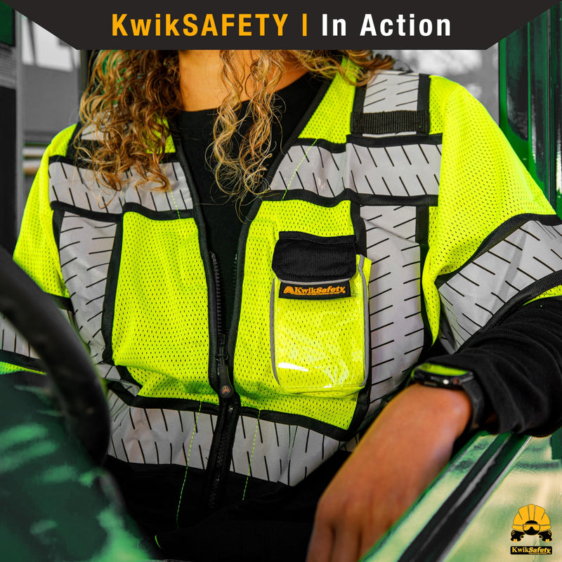 KwikSafety - Charlotte, NC - SPECIALIST Class 3 Safety Vest for Women [REFLECTIVE FISHBONE TAPE] ANSI Tested OSHA Compliant Hi Vis PPE Work Gear/Black Medium