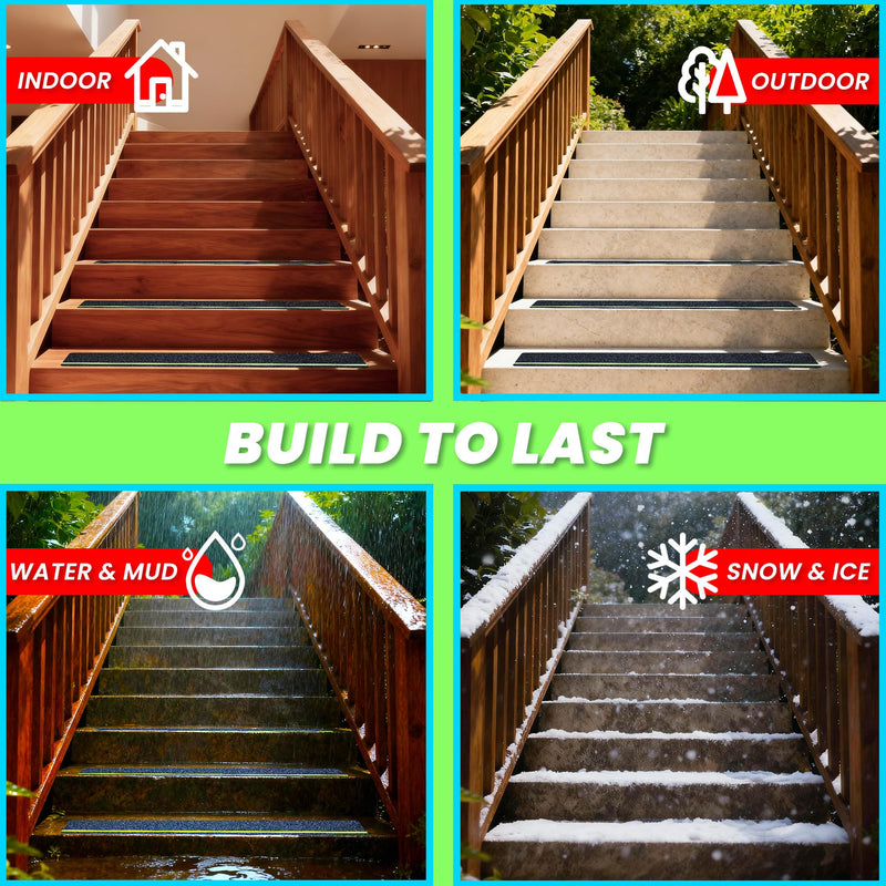LifeGrip Anti Slip Traction Treads 10 Pack, 6"x32" with Glow in Dark Stripe, Best Grip Tape Grit Non Slip, Outdoor Non Skid Tape, High Traction Friction Abrasive Adhesive for Stairs Step 6" x 32"