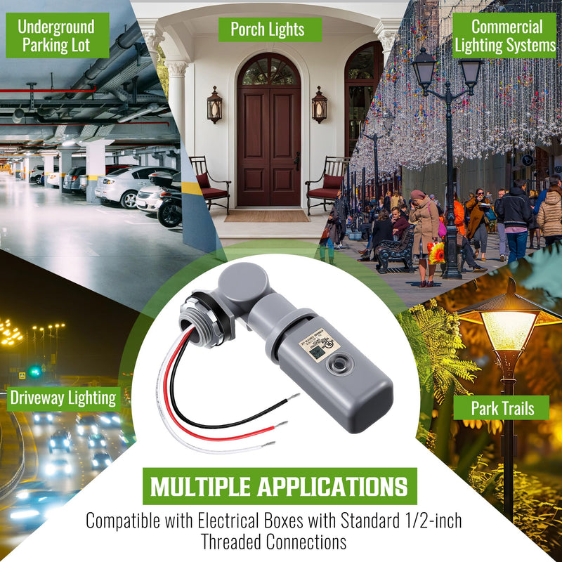 [Australia - AusPower] - 1 Pack Photocell Sensor for Outdoor Light, 120-277VAC 50/60 Hz Swivel Mount Photocell IP54 Waterproof, Dusk to Dawn Sensor Photoelectric for High Power Loads in Commercial or Industrial 