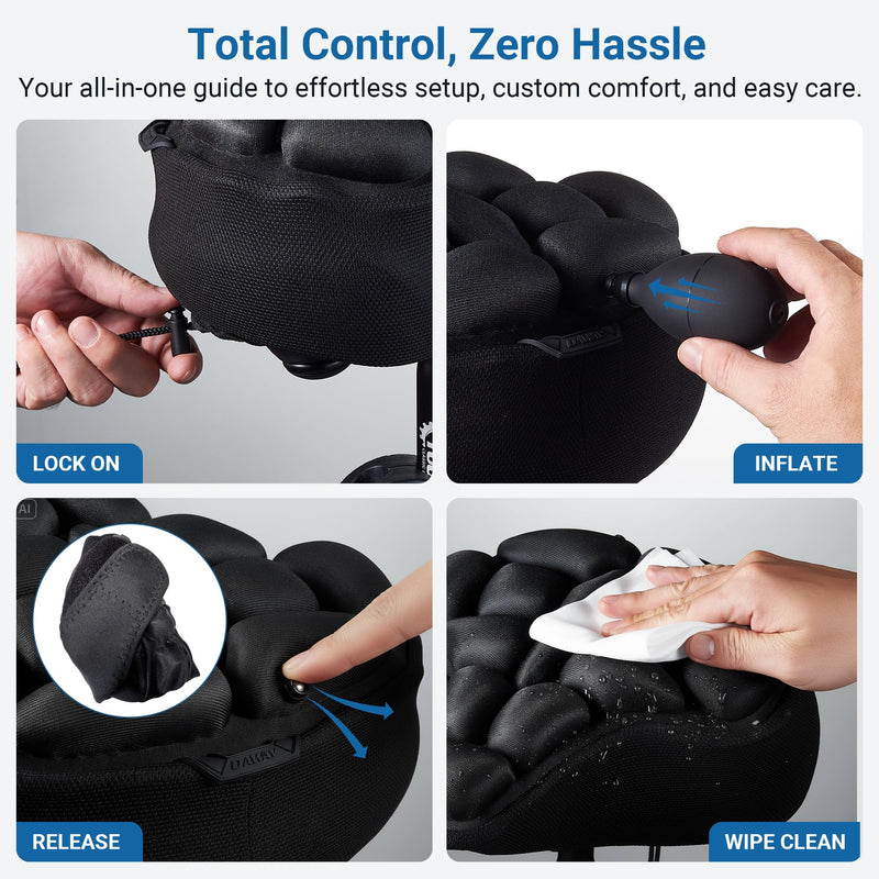 [Australia - AusPower] - DAWAY F1 3D Inflatable Air Bike Seat Cushion Cover – Large, Wide Bike Saddle Cover, Shock-Absorbing & Breathable Adjustable Comfort Pad for Peloton, Indoor, Road, Mountain, Outdoor Bikes & Commuting 