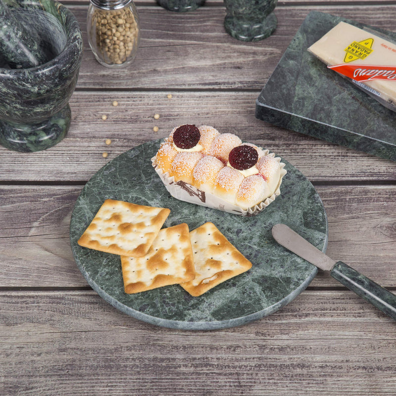 Creative Home 8-Inch Round Natural Marble Cheese Board, Green Serving Tray