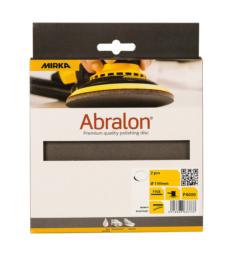[Australia - AusPower] - Mirka Abralon Sanding Disc, Polishing Disc, Diameter 150 mm, Velcro 4000 Grit, Pack of 2, for Sanding and Polishing Paint, Wood, Plastic Korn 4000 