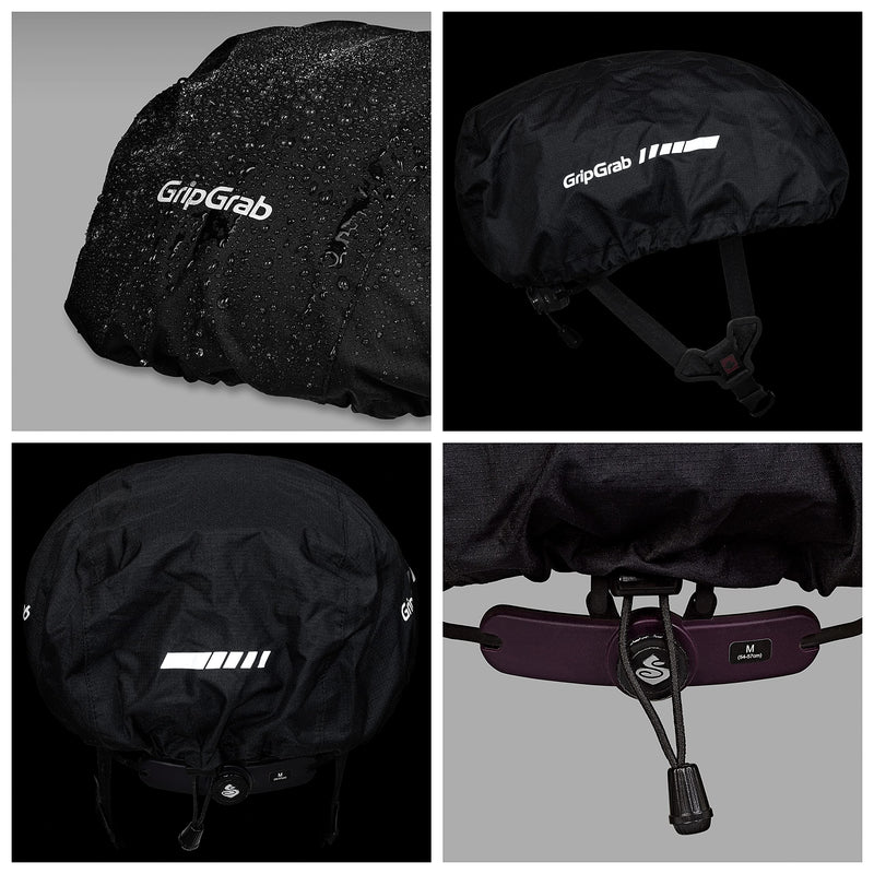 GripGrab Bicycle Helmet Cover Waterproof High Visibility Reflective Cycling Rain Cover Rainproof Windproof Adjustable Black One Size