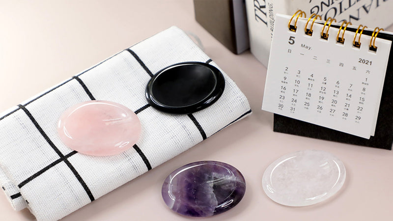 mookaitedecor 4 Pcs Rose Quartz Thumb Worry Stone for Anxiety Stress Relief