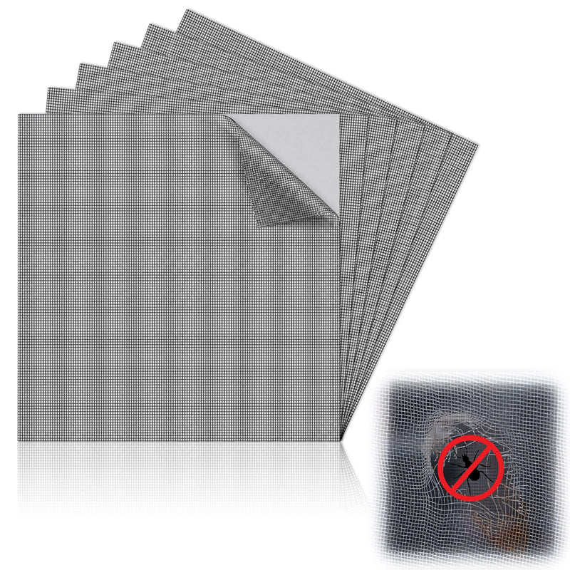 CroBlissful 6pcs Extra Wide 10" x 10"Window Screen Patches Repair Kit Black Screen Tape Mesh Replacement Door Strong Adhesive Fiberglass Repair for Window Door Holes Tent Nets
