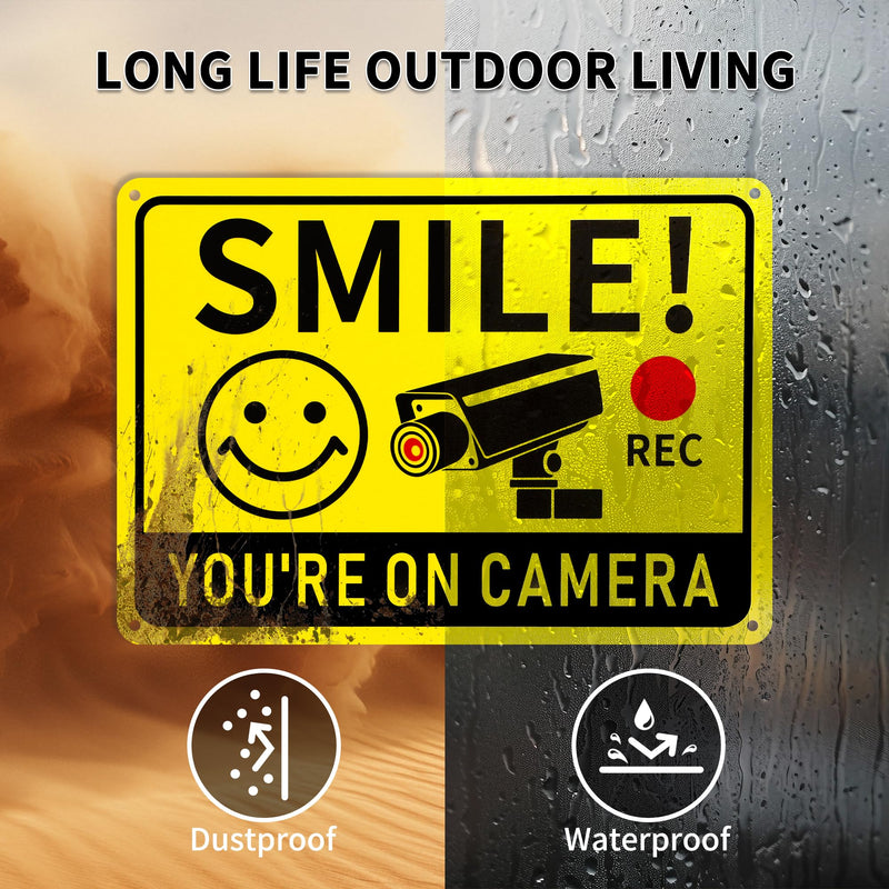 2 Pack Smile You're on Camera Signs – Video Surveillance Signs Outdoor, 10"x7" Rust-Free Aluminum Warning Sign, UV Printed Weatherproof Security Camera Sign for Home, Business, Fence, Driveway, CCTV 2-Pack