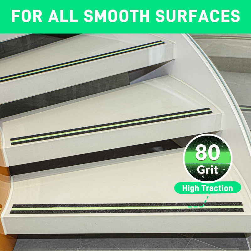 LifeGrip Anti Slip Traction Tape with Glow in Dark Green Stripe, 2 Inch x 15 Feet - Best Grip Tape, Friction, Abrasive Adhesive for Stairs, Tread Step, Indoor and Outdoor, Black (2" X 15') 2" X 15' Black with Glow in the Dark Strips