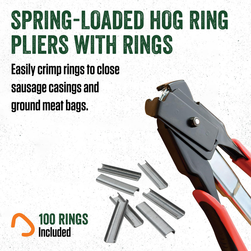 LEM Products Spring-Loaded Hog Ring Pliers, 100 Galvanized Steel Rings, Red and Black (Pack of 1)