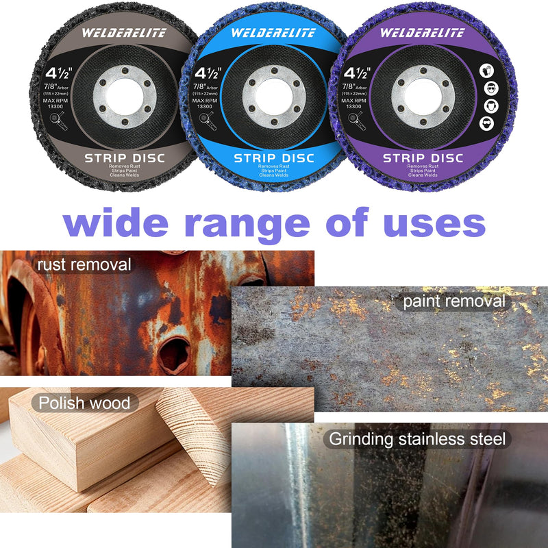 [Australia - AusPower] - 6-Pack Paint Stripper Discs for Angle Grinder, 4-1/2” x 7/8” - Multi-Surface Rust & Paint Removal Wheels, 2 Purple, 2 Blue, 2 Black Discs 4-1/2 in - 6 pk 