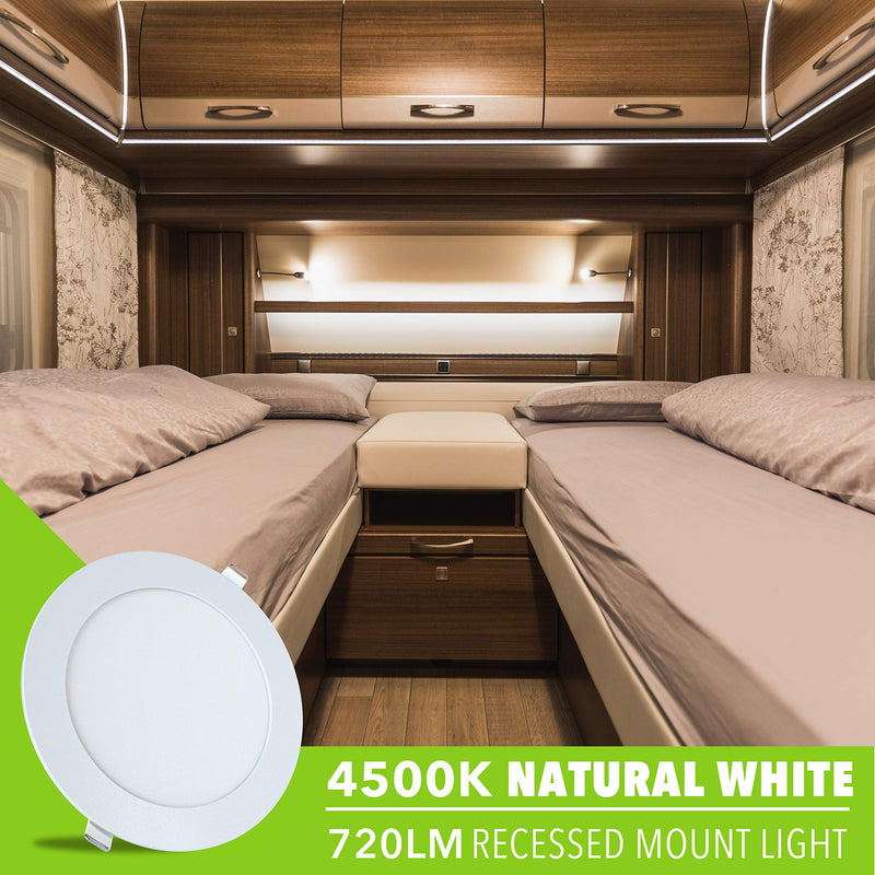 5 Pack Leisure LED RV Boat Recessed Ceiling Light 720 Lumen Super Slim LED Panel Light DC 12V 5.75" 9W Full Aluminum Downlights (Natural White) Natural White