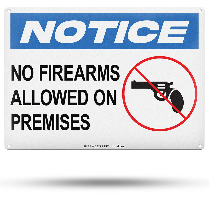 TRADESAFE No Firearms Allowed Sign - Office Sign, Business Sign, Quick Install Aluminum Safety Sign, Light Reflective, UV-Resistant, Waterproof, 14” X 10” No Firearms or Weapons Sign